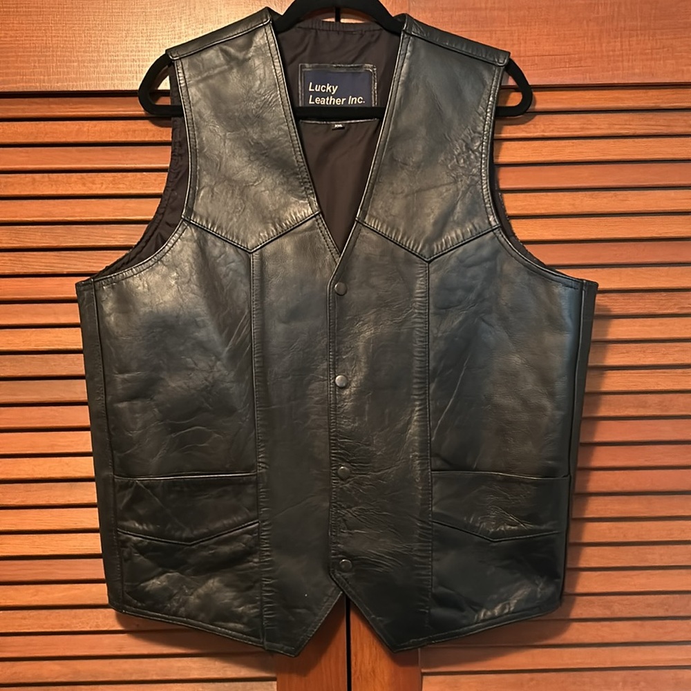 Men’s Lucky Leather Inc. Black Leather Button Ves… - image 2